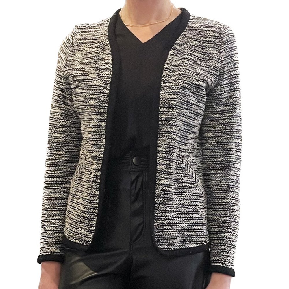 J. Crew Black & White Woven Sweater Jacket Cardigan